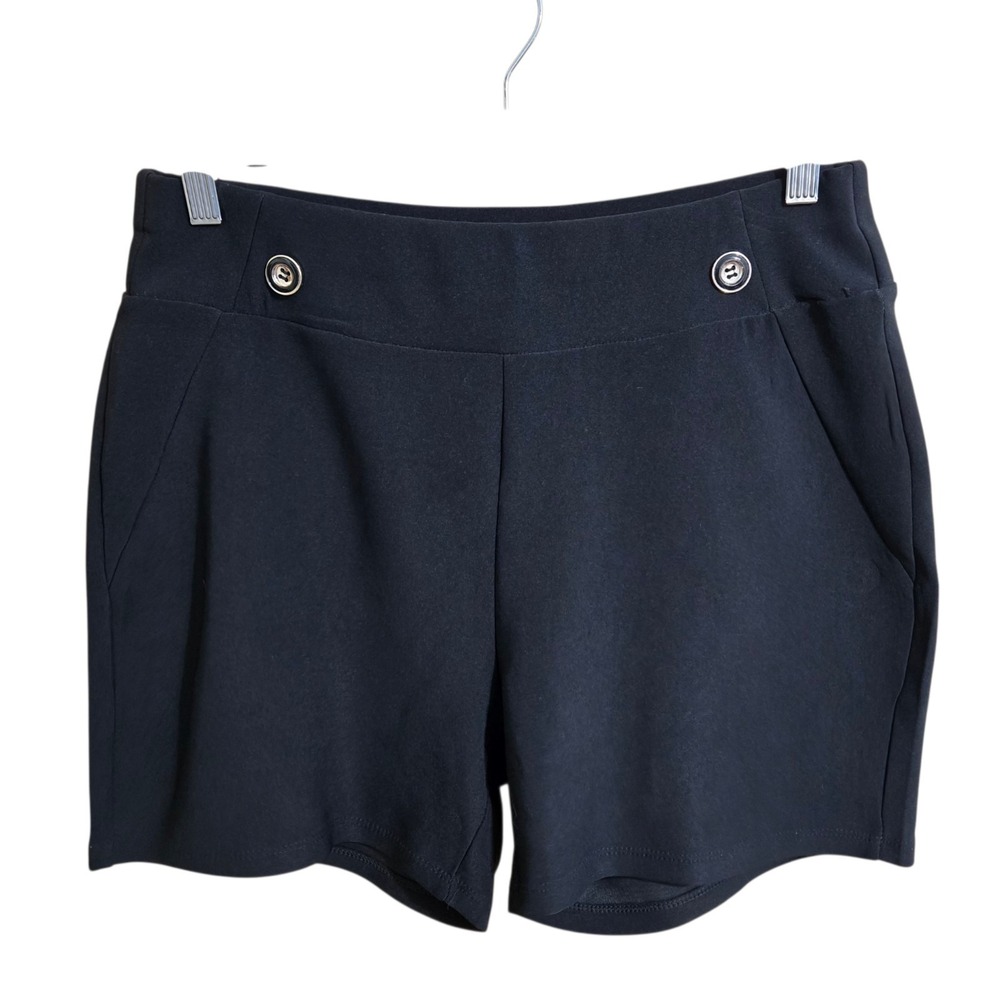 Women's Navy Button-Accent Scalloped Hem Skort